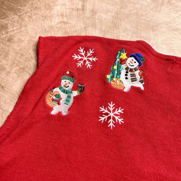 Vintage 90s Terazzo Embroidered Snowman Sleeveless Holiday Vest Knit Christmas - Picture 6 of 7